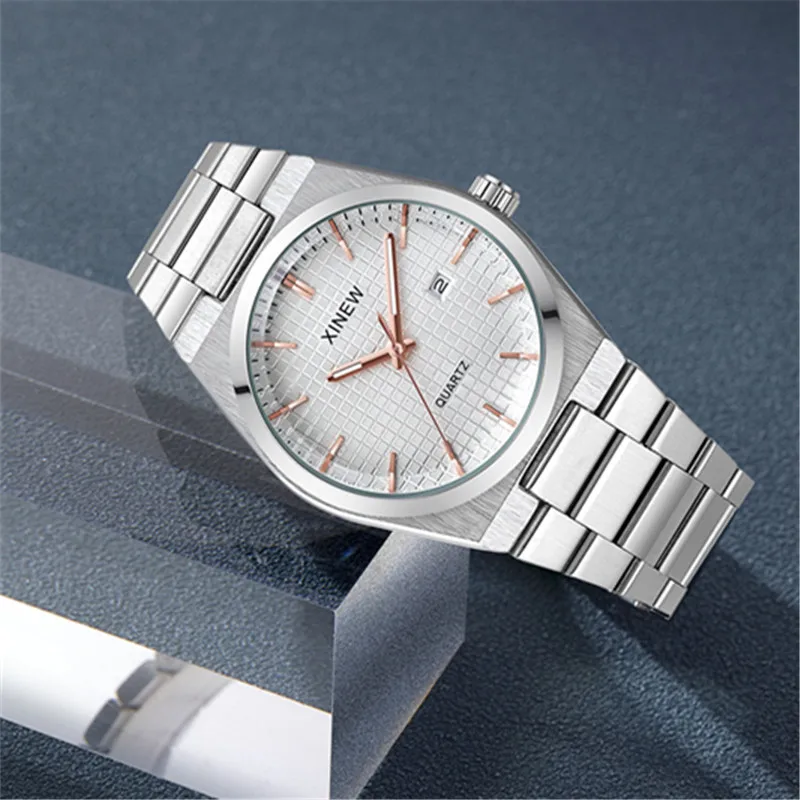 Men Original Famous Brand Watches Fashion Casual Alloy Band Calendar Gifts Quartz Vintage Watch Silver Relogios Masculinos 2024