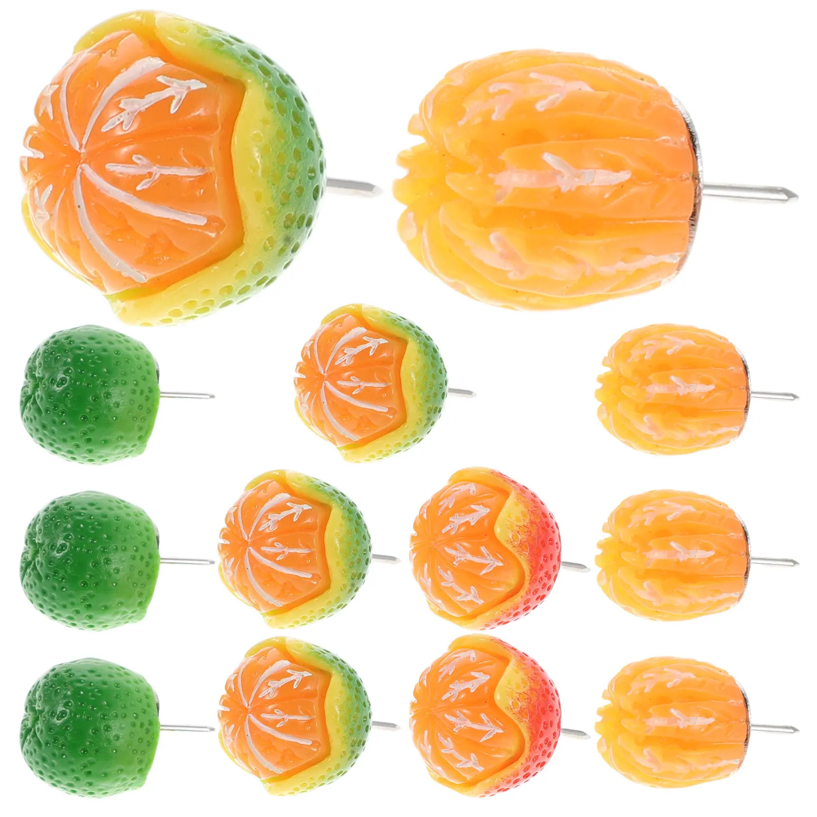 15Pcs 오렌지 압정 과일 푸시핀 코르크 보드 화이트보드 게시판 지도 사진 메모용 창의적인 레진 장 압정