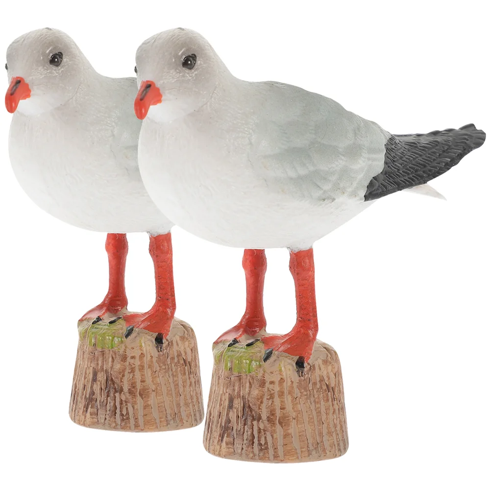 2Pcs Seagull Figurine Bird Sculpture Statue Nautical Coastal Seagull Statue Per Beach Home Room Garden
