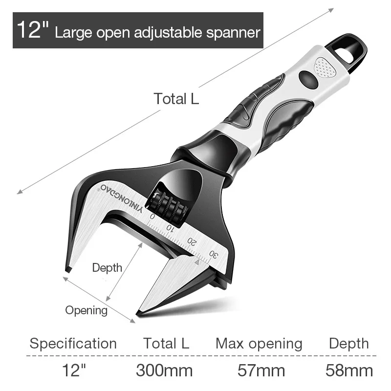 

Adjustable Wrench Universal Spanner CR-V Steel Mechanical Workshop Hand Repair Tools Car Bicycle Wrench Large Opening Spanner