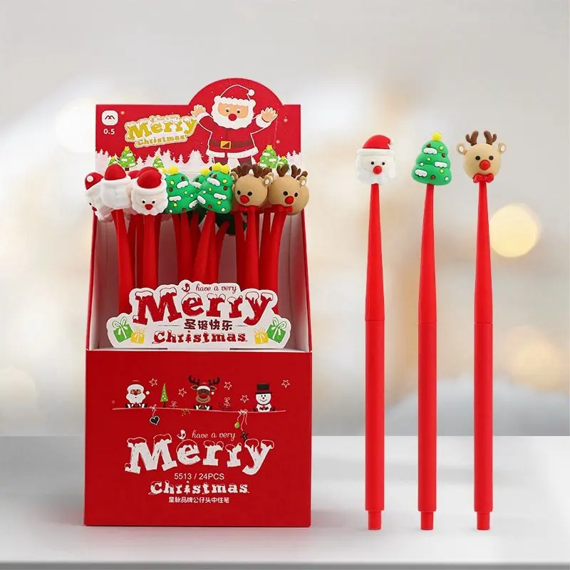 

24 шт. 0,5 мм шейкер-ручка нейтральная ручка для снятия стресса персональный мультяшный шейкер черная ручка в рождественском стиле