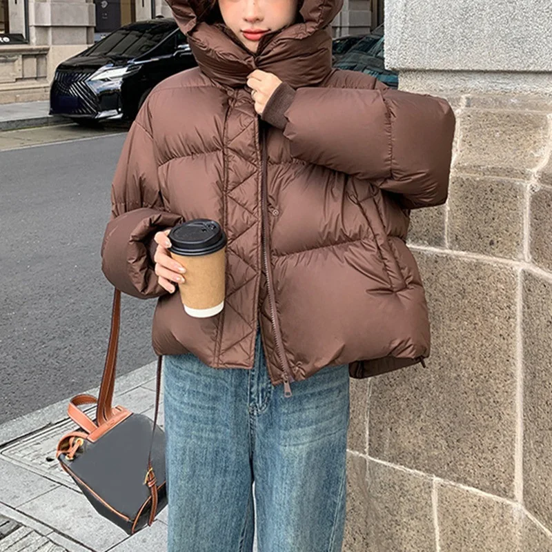 2025 New Winter Down Cotton Jacket Thick Warm Parkas Women Hooded Puffer Coat Loose Casual Overcoat Short Coat Female Outerwear