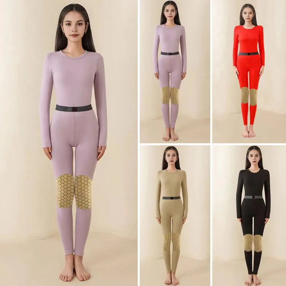 2Pcs Women Winter Thermal Underwear Warm Thick Plush Elastic Lady Pajamas Set Heat Retention Soft Sports Tracksuit Top Pants Set