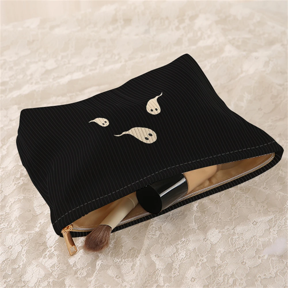 1 ghost patterned corduroy makeup bag, lightweight zipper makeup storage box, multifunctional bag with lining