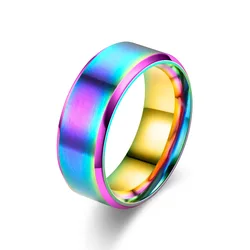 Multicolor Tungsten Wedding Band - Brushed Stainless Steel Ring - 8 (DG0505)