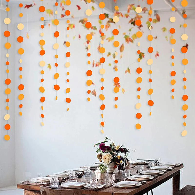 Orange Circle Polka Dots Garland Hanging Paper Streamer Orange Fall Wedding Bridal Shower Birthday Baby Shower Party Decorations party decorations birthday streamers