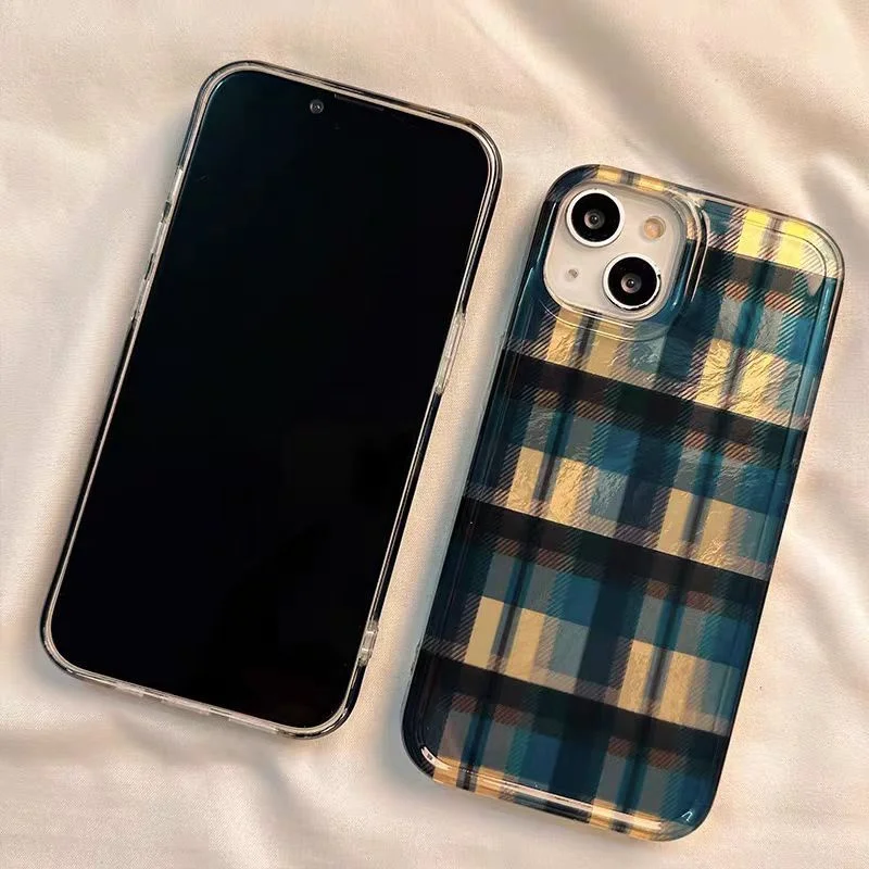 Vintage Blue & Yellow Checkered Vortex Pattern Phone Case