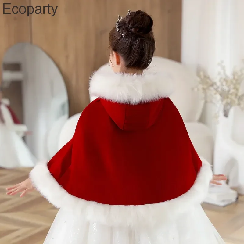 2023 Girls Christmas Shawl New Year Winter Red Velvet Cape