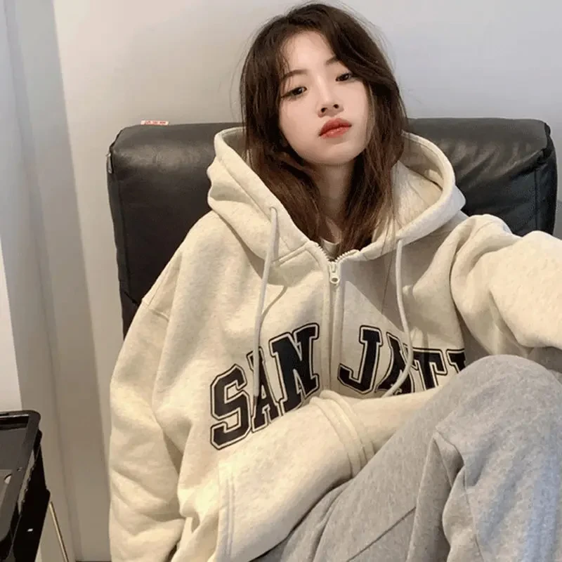 아메리칸 빈티지 지퍼 가디건, Y2k 스트리트 패션, 레트로 루즈 레이지 윈드 후드 스웻셔츠, 커플 오버사이즈 플러스 벨벳 코트