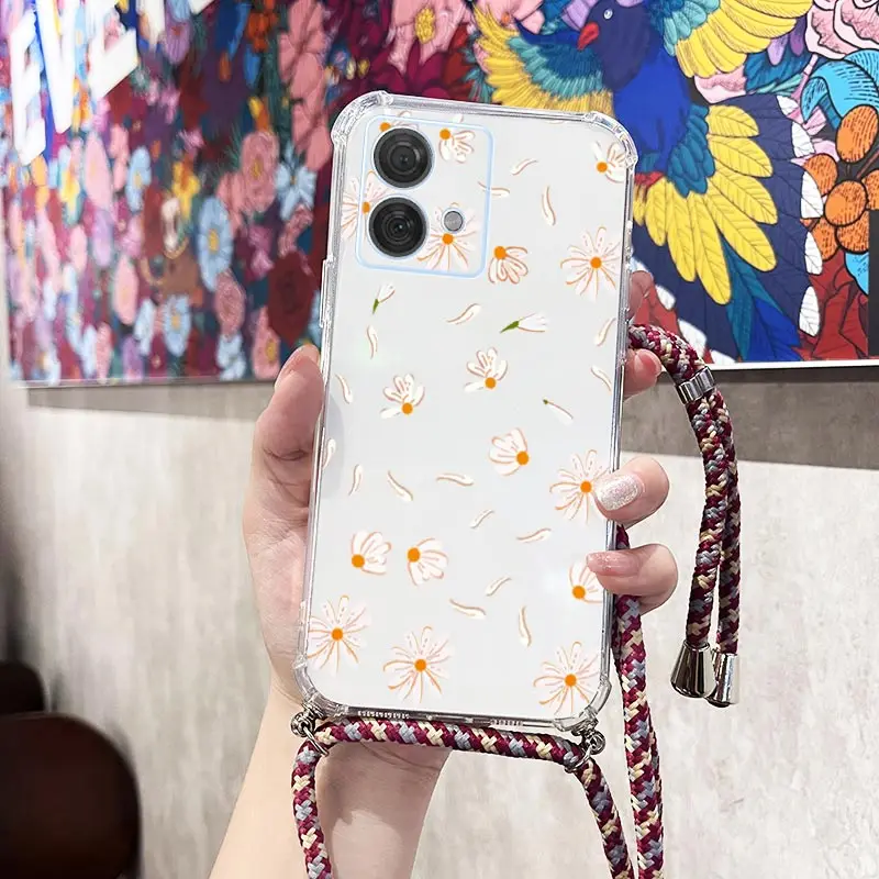 Fresh Flower Transparent Crossbody Lanyard Phone Case Cover
