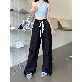 الأمريكية شارع العليا فضفاض حجم كبير السراويل البضائع النسائية الشارع الرقص Y2K موضة السراويل البضائع الصلبة النساء الخريف بنطلون جديد 3