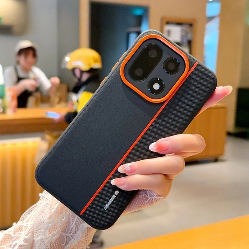 Colorful Faux Leather Protective Hard Case with Red Camera Ring and Raised Lens Protection