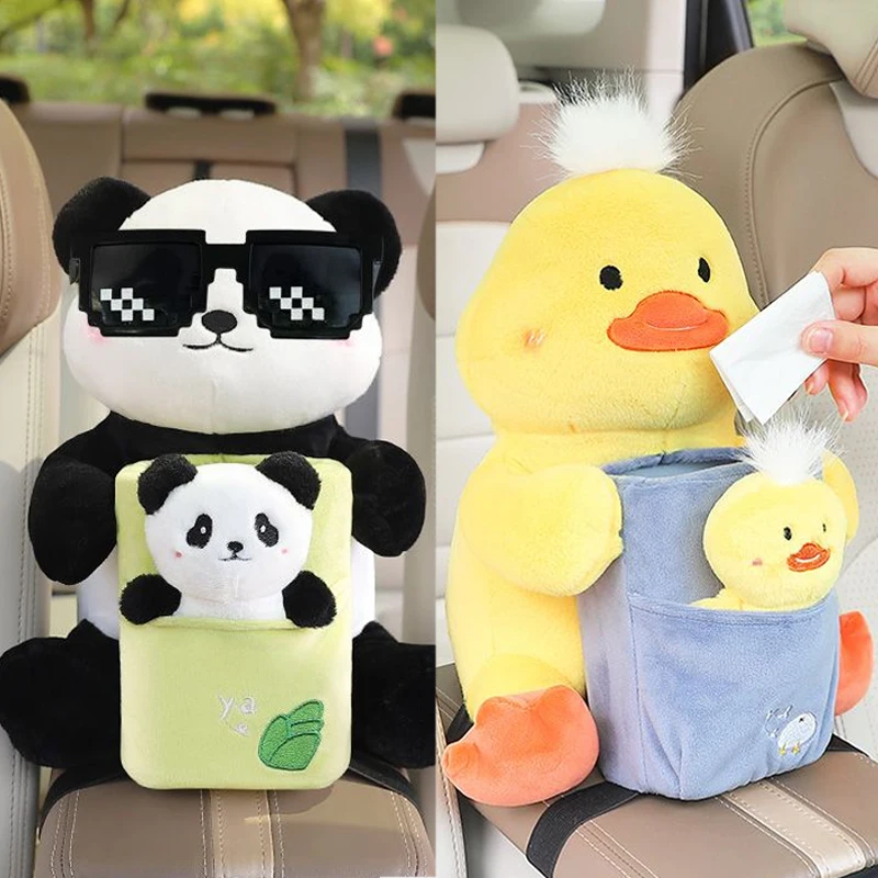 

2 в 1 коробка для салфеток для автомобиля, мультяшный мусорный бак для кукол, мусорные баки для автомобиля, милая панда, коробка для салфеток, ведро для хранения, аксессуары для салона автомобиля