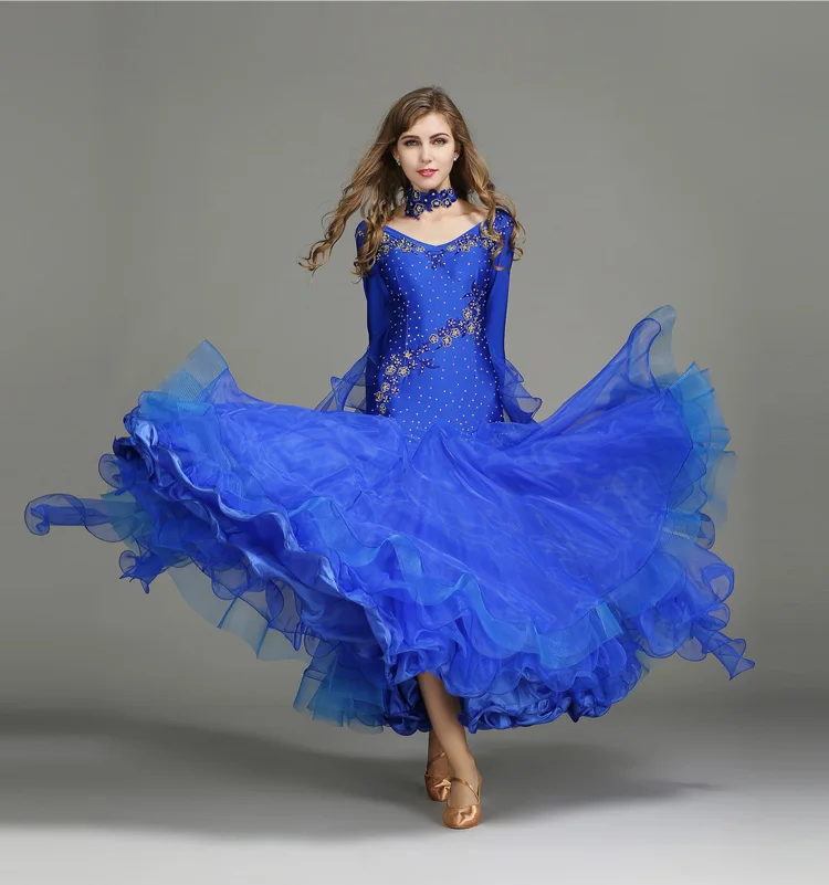 Standard Ballroom Dance Dresses of High Quality Long Sleeve Flamenco Dancing Skirt Women Cheap Stage Waltz Ballroom Dress