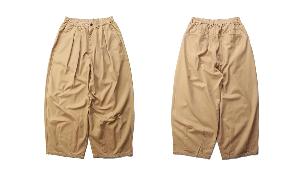 Solid Color Wide Leg Cargo Pants Mens Baggy Pleated Streetwear Elastic Waist Casual Loose Trousers Men