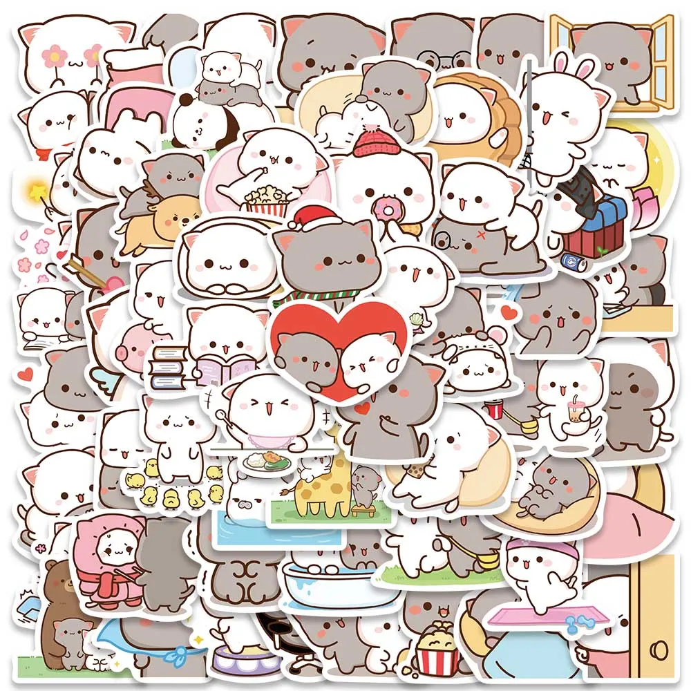 60pcs Cute Cartoon Animals Cats Stickers Vinyl Laptop Decals Luggage Guitar Phone Diary Bicycle Car Waterproof Graffiti