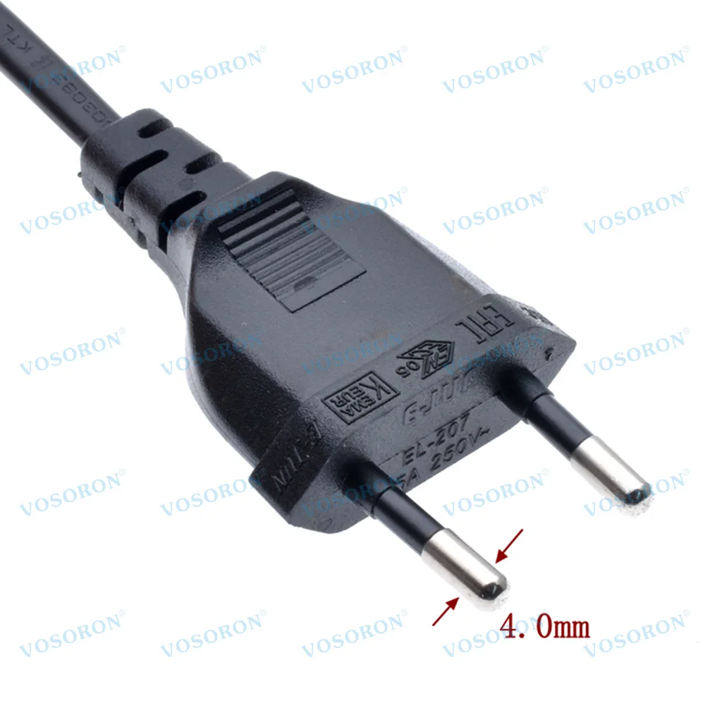 European 2-Prong Power Extension Cable - Male to Female, Available in Multiple Lengths
