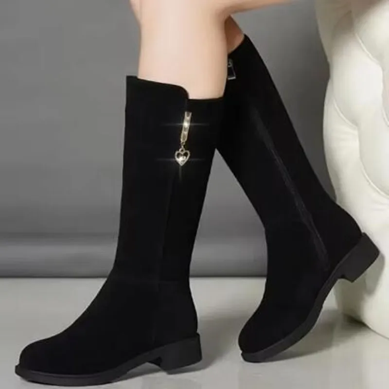 2025 New Women Warm Plush Snow Boots Casual Flat All-match Cotton Fashion Side Zipper Winter Shoes Thigh High Boot Botas Mujer