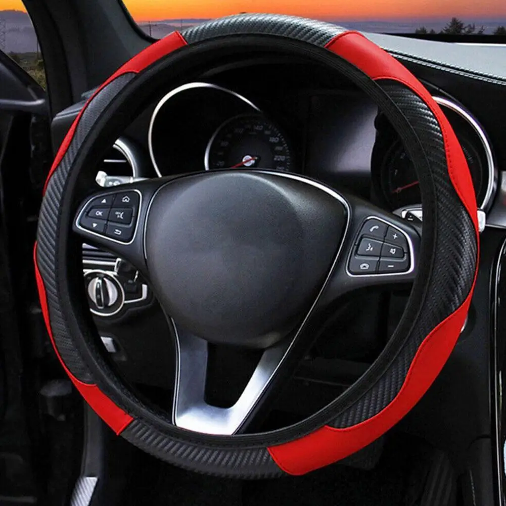 

1 PC Car Steering Wheel Cover Breathable Anti Slip PU Leather Steering Covers Suitable 37-38cm Suit For VW AUDI BMW