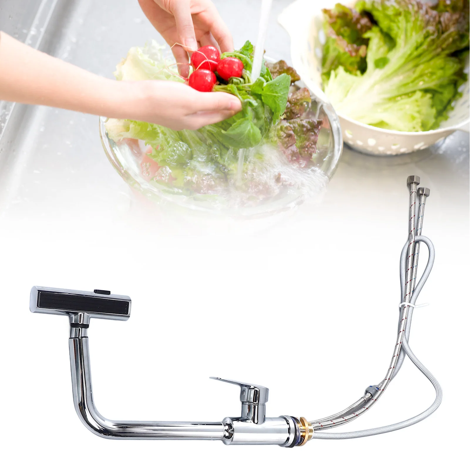 

Kitchen Faucet 360 Degree Rotation Sink Mixer Tap Single Handle Electroplated Erosion Resistance Pull Down Sprayer for Laundry