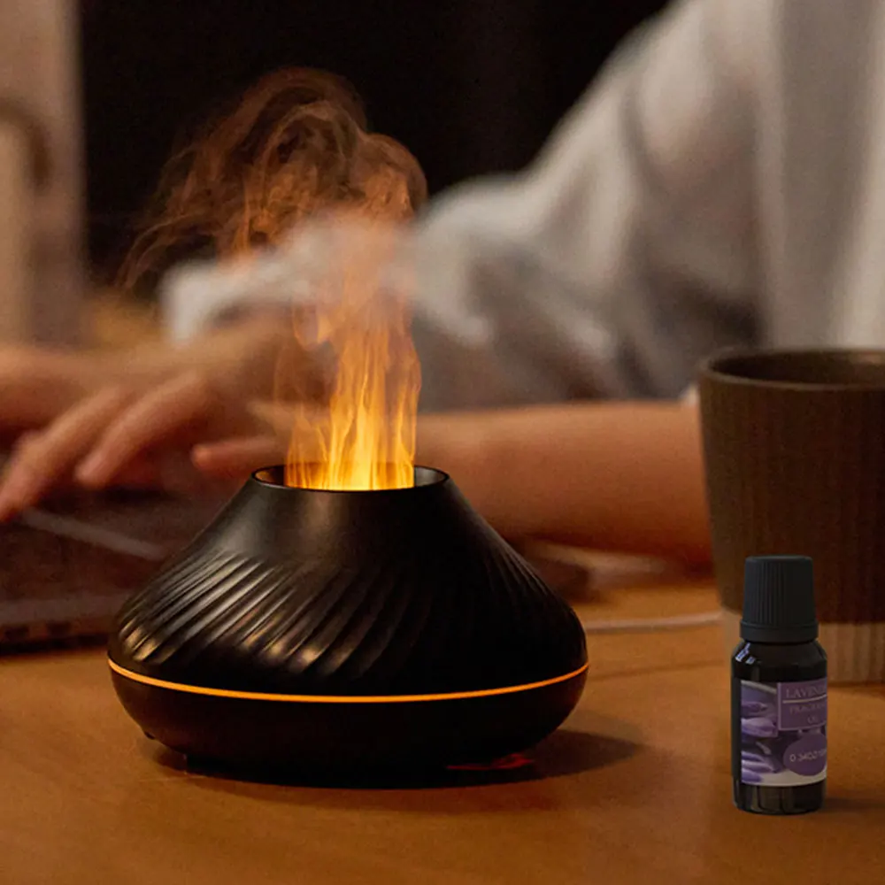 

Nieuwe Vulkanische Vlam Aroma Diffuser Essentiële Olie Lamp Usb Draagbare Luchtbevochtiger Met Kleur Nachtlampje Kerstcadeaus