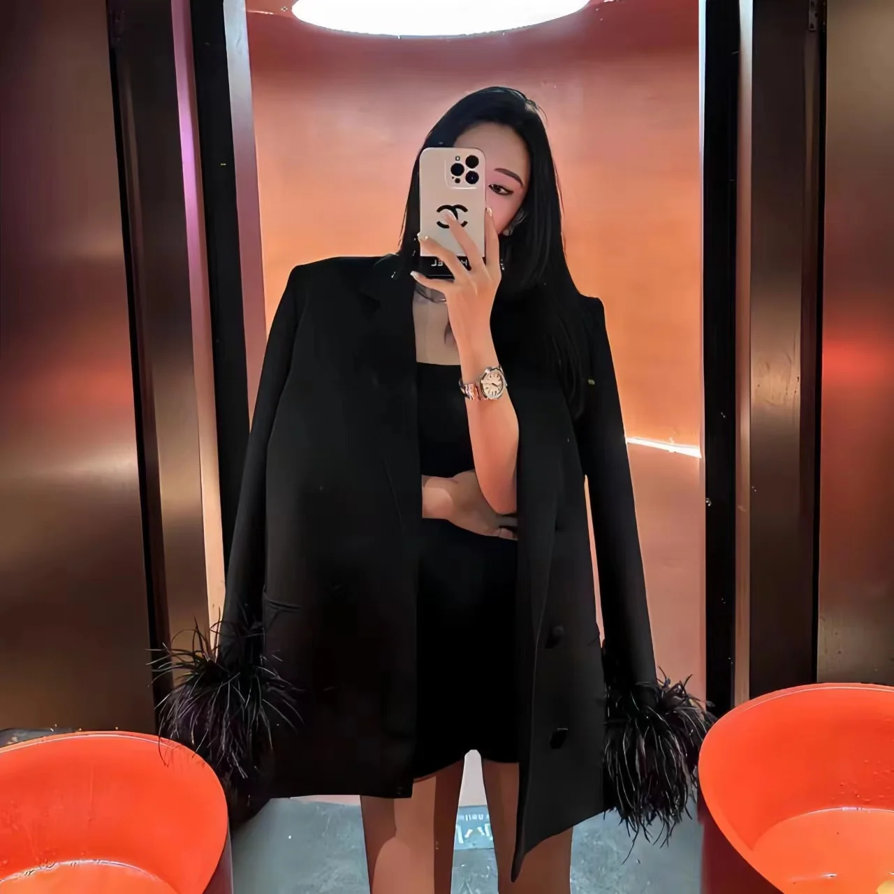 سترات مزدوجة الصدر للنساء، معطف طويل أنيق، ملابس ك...