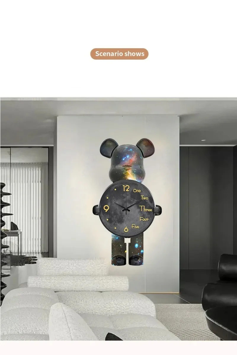 Description Picture 5 of itemAesthetic Bear Wall Clocks Unique Violent Bear Watch Fashion Silent Wall-clock Luxury Living Room Decoration Interior Wall Clock