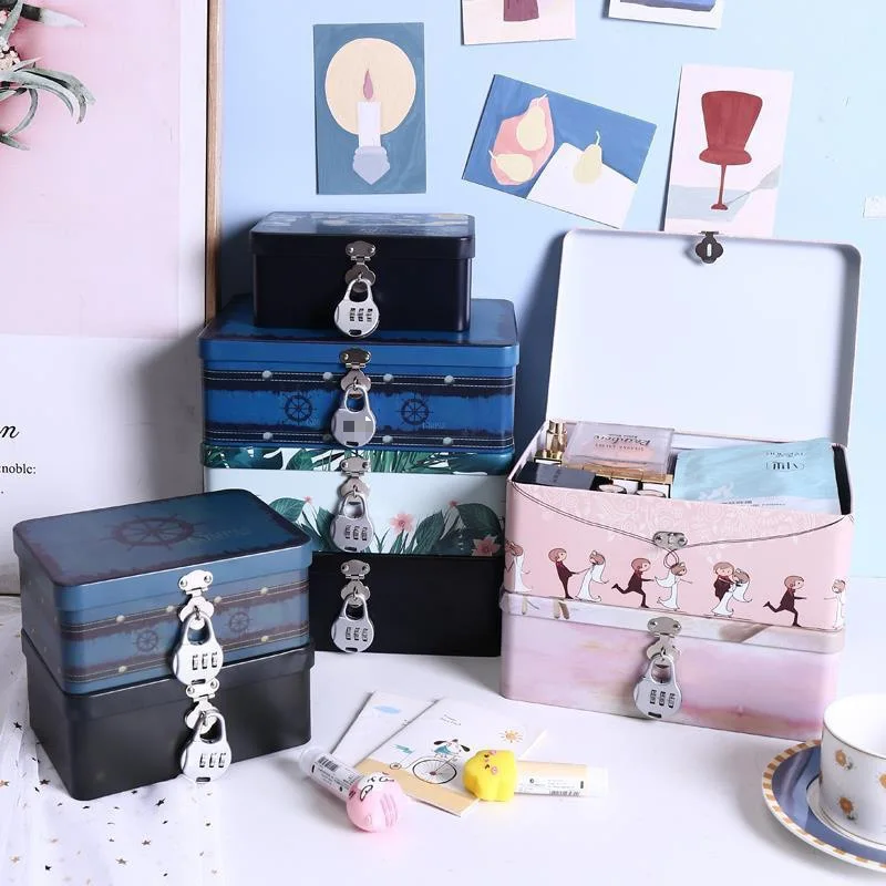 

Iron box with lock storage box desktop letter storage small box gift box creative birthday packaging empty box office supplies
