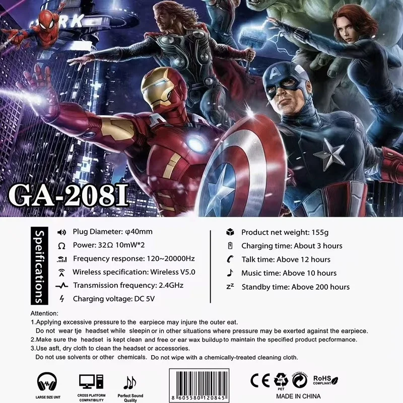 Disney Marvel Spider Man Headphones Bluetooth Wireless Foldable Stereo Laptop Gaming Earphones Noise Reduction for Kids GA-208