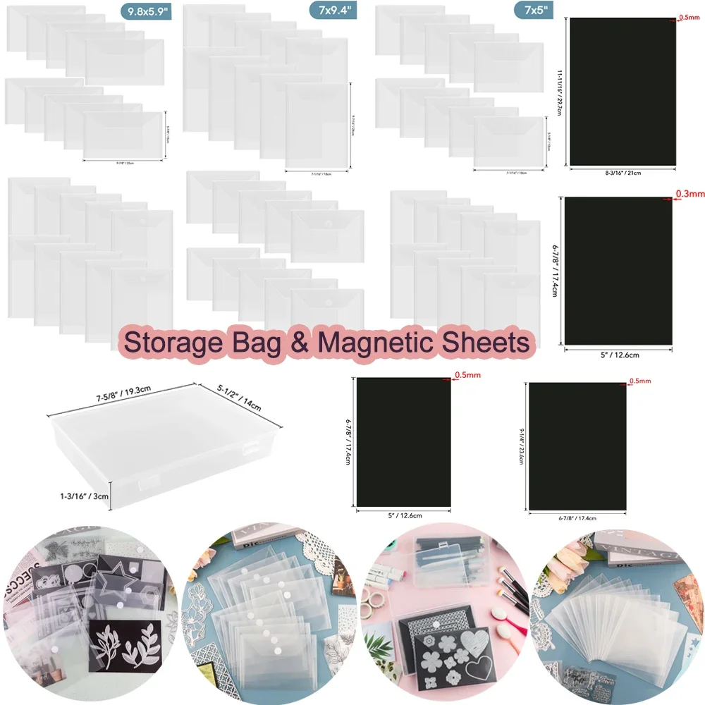 Storage Bag 10pcs/set Resealable Plastic Envelopes Pockets And 0.5mm Strong Magnetic Sheets Bundle For Dies Crafts Organizer