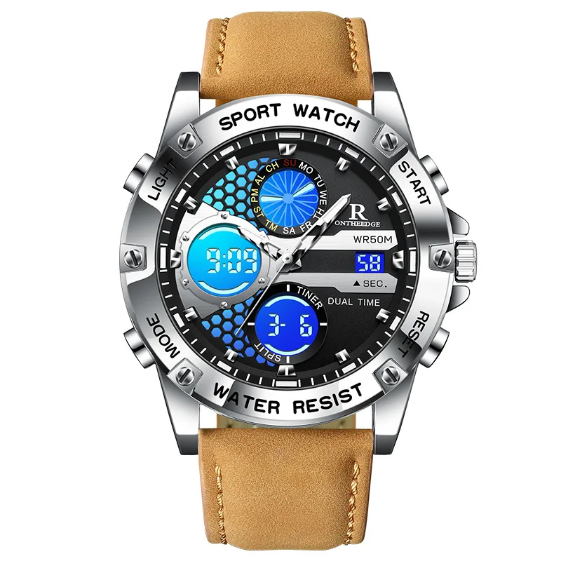 Genuine Leather Men's Quartz Watch - Ruizhiyuan Waterproof Multifunctional Watch for Students Casual Wear