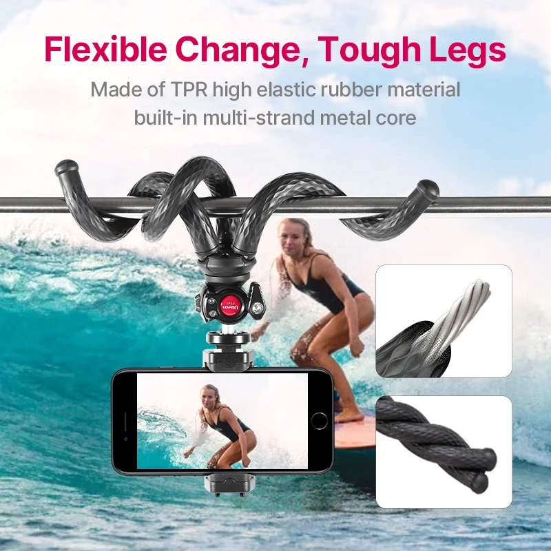 Ulanzi FT-01 Octopus Tripod Flexible For Phone SLR DSLR Camera With 1/4'' Screw Ballhead Cold Shoe Smartphone Clip Selfie Stick