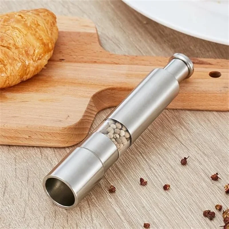 Salt Pepper Grinders With Push Button Tops Stainless Steel Base And Rod One Handed Salt And Pepper Mill Kitchen Cooking Gadgets