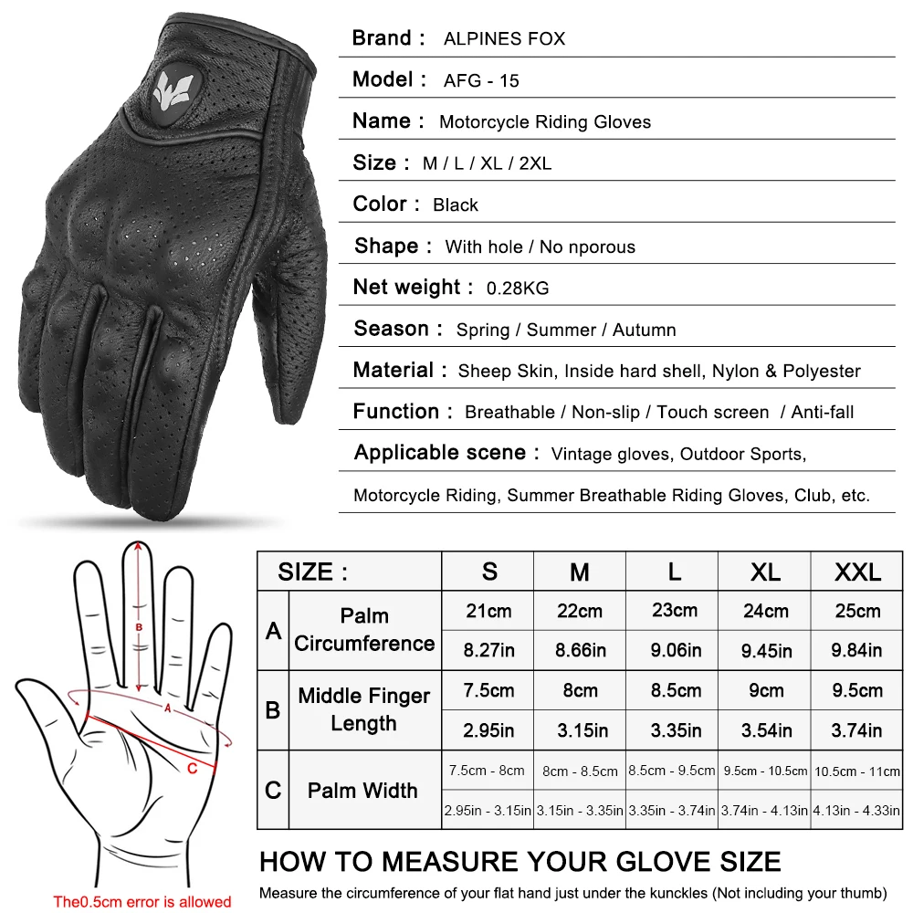 Motorcycle Gloves Vintage Genuine Leather Perforated Motorbike Gloves Men Women Retro Summer Breathable Motorcycle Motocross Racing Street