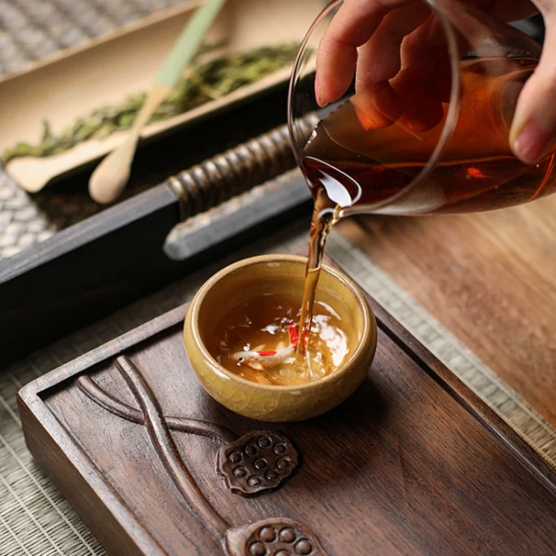 Ice Crackle Fish Teacup Ceramic Kung Fu Tea Set Master Single Cup Tea Sipping Ware Vintage Kiln Change Teaware Accessories Gifts