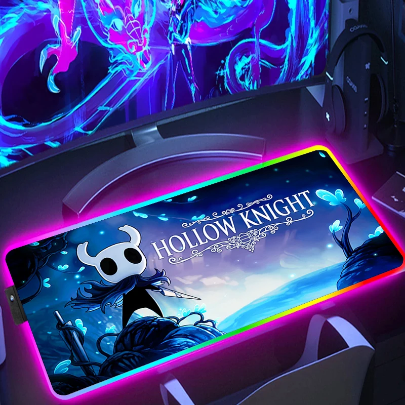 

LED Hollow Knight Gaming Mouse Pad RGB Backlight Large PC Gamer Mousepad Mause Computer Keyboard Desk Mat Mausepads Accessories