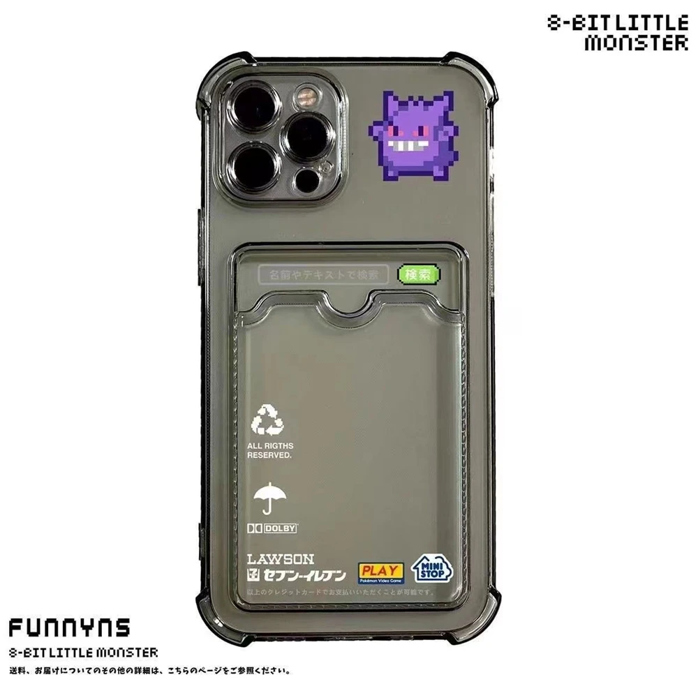 Funda protectora tipo billetera con tarjetero de P-Pokemon Gengar, funda protectora transparente para iPhone 11 12 13 14 15 16 Pro Max X XR