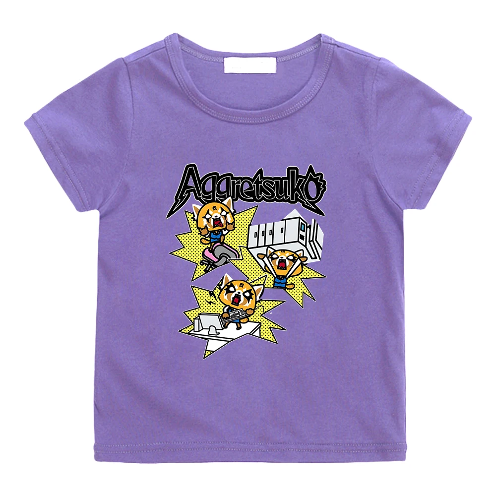 

Футболка Aggretsuko Retsuko с аниме-героями мультфильмов, 100% хлопок, повседневные летние футболки, милые Мультяшные Детские футболки для мальчиков и девочек с графическим рисунком