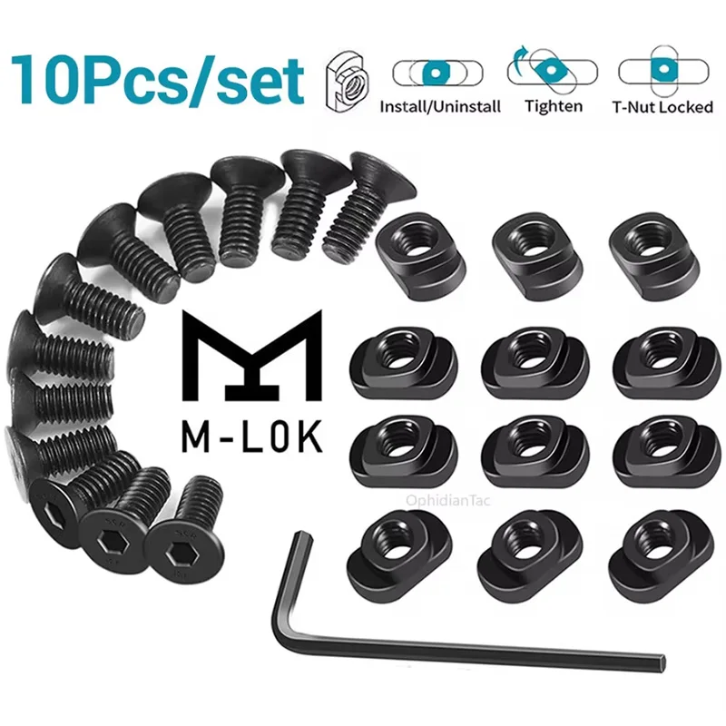 OPHIDIANTAC M-LOK10Pcs Schraube und Mutter Ersatzschienen T-Mutter Schrauben Ersatzset für MLOK Handschutzschienenabschnitte Jagdpistole – Detail 1