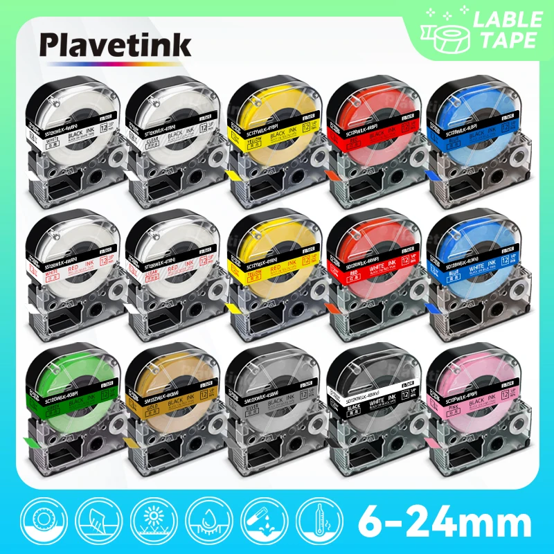 

PLAVETINK SS12KW Tapes 12mm Compatible for Epson Labelworks lw400 KingJim SS12KW LC-4WBN Label Tape for LW300 Label Printer