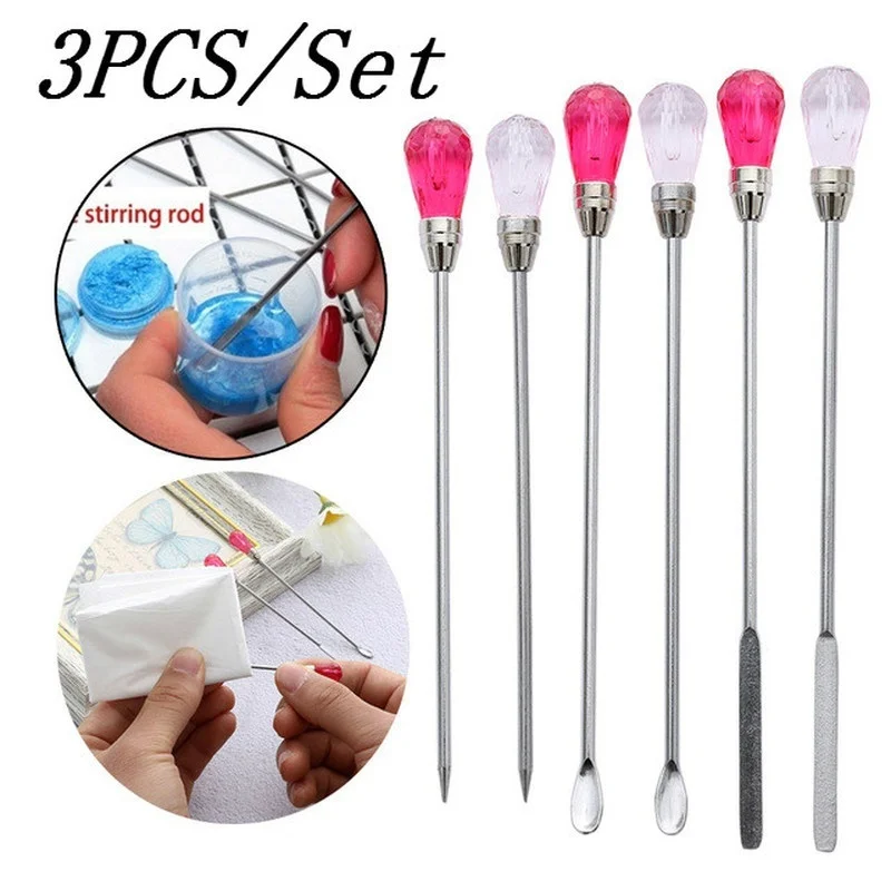 3Pcs/Set Crystal Drip Glue Stirring Rod Bubble Needle Set DIY Handmade Resin Mold Tool Kit Bubble Needle Spoon Tool Set