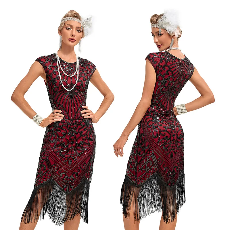 Amazon.com: Flapper Dresses 1920s Flapper Costume for Women Roaring 20s  Costumes V Neck Sequin Beaded Dress with Accessories(Red,S) : Clothing,  Shoes & Jewelry