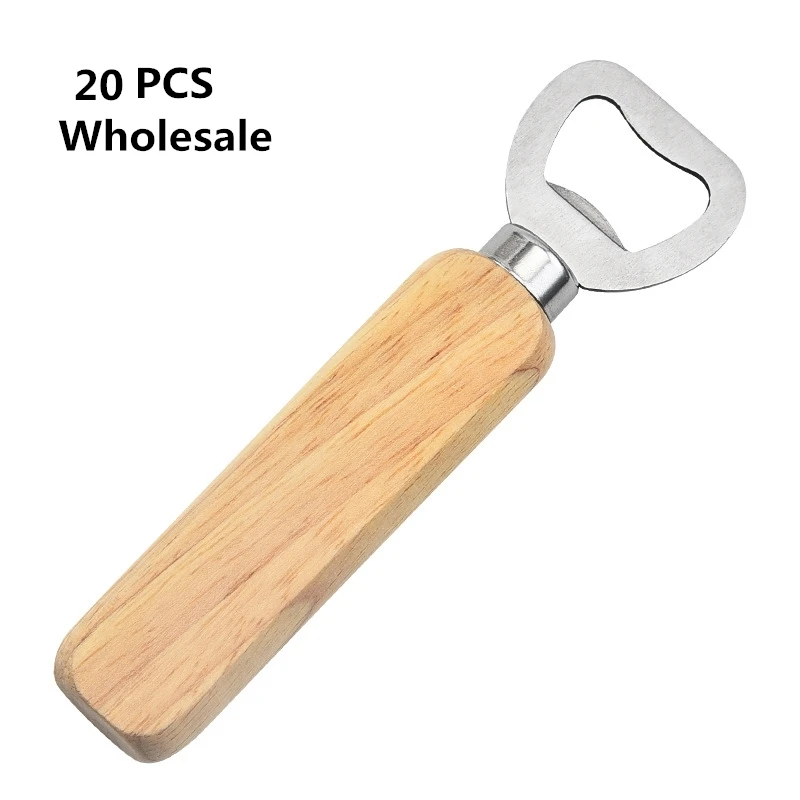 

20 PCS Portable Stainless Steel Bottle Opener Wooden Handle Bottle Opener Soda Beverage Wine Beer Bartender Kitchen Bar Tools