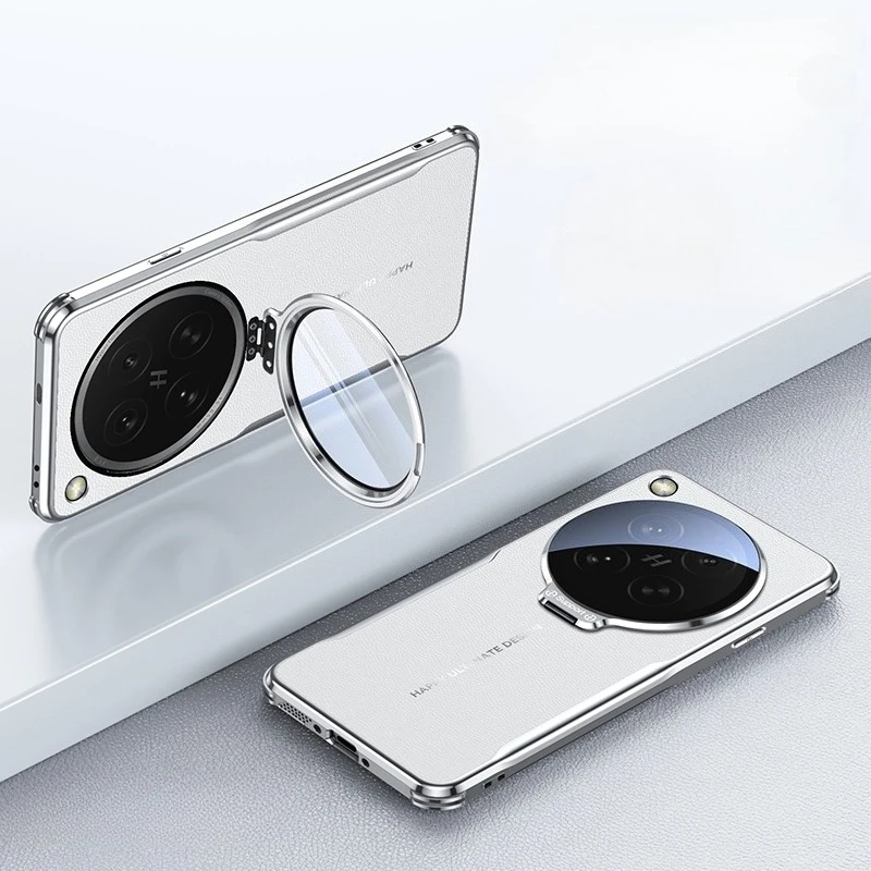 Luxury Plating Leather Metal Lens Holder Shockproof Bumper Protective Stand Cover