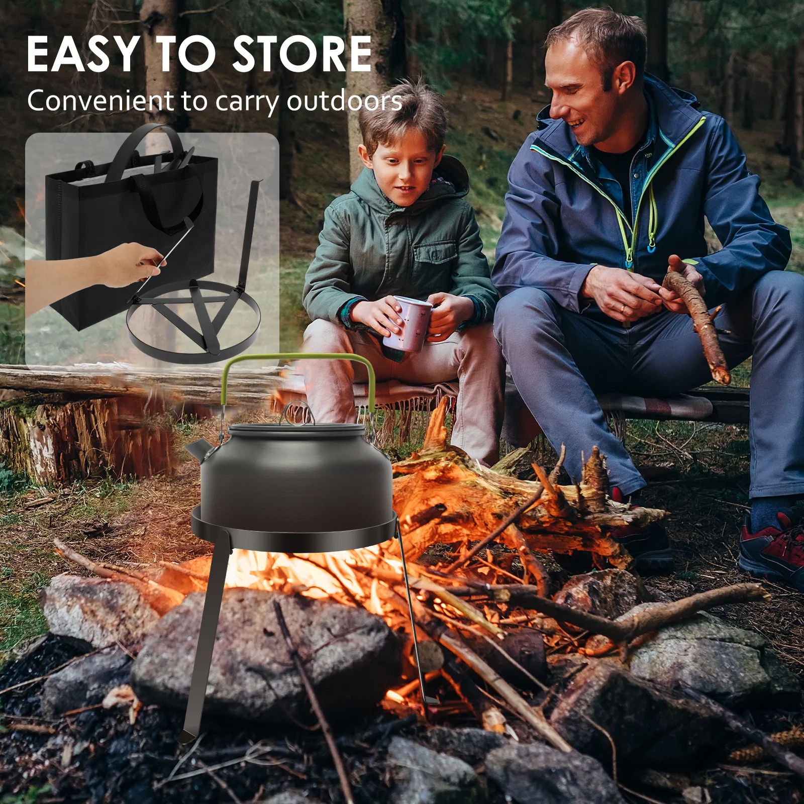 Camping-Stativ zum Kochen, offenes Lagerfeuer-Stativ für niederländischen Ofen, Topf, rostfreier Feuerstellenständer, Outdoor-Reise-Camping-Werkzeuge – Detail 2