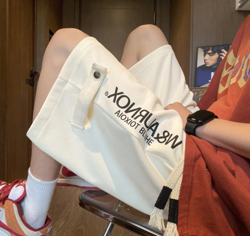 Summer Letters Printed Row Button Shorts Retro Sports Pants Thin Section Loose Casual Large Size Five-minute Pants Unisex