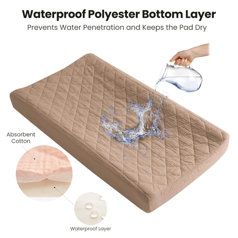 1pc Waterproof Muslin Baby Changing Table Sheet 3 Layers Quilted Cotton Fitted Sheet Soft Changing Table Pad Cover