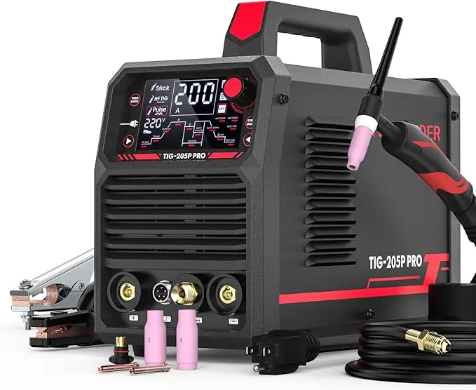 TIG Welder With Pulse 205Amp Large LED Display STICK/DC TIG/PULSE TIG 3 In 1 110&220V Dual Voltage Welding Machine TIG-205P
