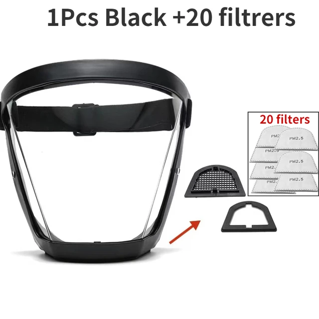 Security protection Transparent full face shield safety glasses Protective Cover WindProof Anti-fog Eye Protection Face Mask 1 mask 20Filters