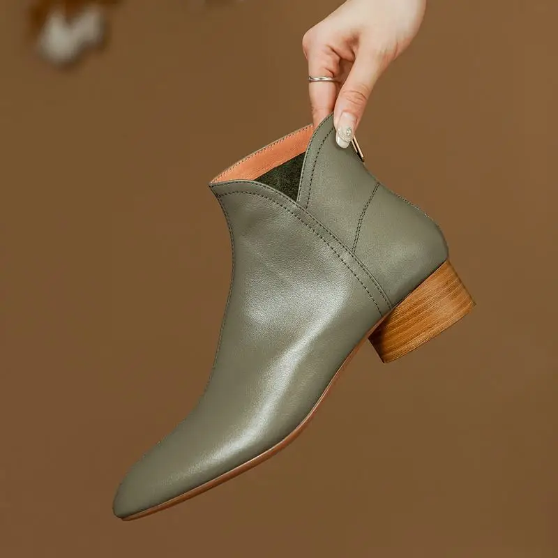 

9 Years Old Shop Cow Genuine Leather High Heel Women Boots Autumn Winter Shoes Street Fashion Thick Heel Woman Ankle Boots